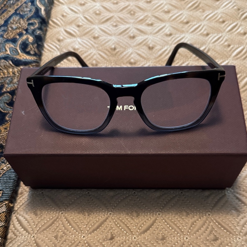 Tom Ford Black Transparent Square Glasses with Subtle Silver Temples